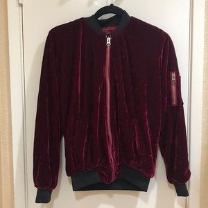 Dark red velvet bomber jacket